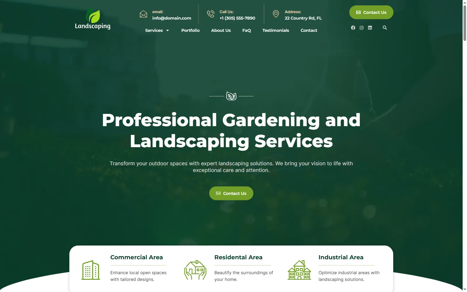 Portada de una web demo de servicios de jardinería y paisajismo