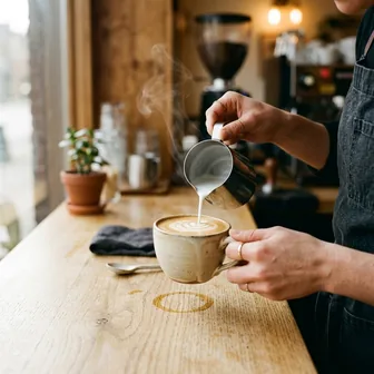 Un café con leche servido en la barra