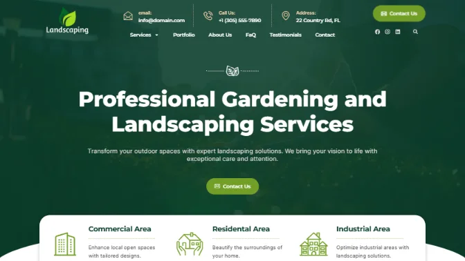Portada de una web de demostración para empresa de jardinería